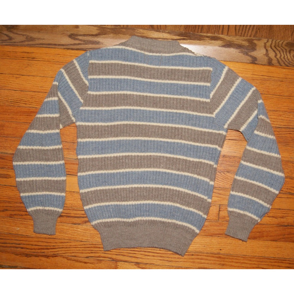 Vintage 80s Stetson Wool Bled Gray Blue Ivory Stripe Mens M Knit Sweater USA - Picture 5 of 9